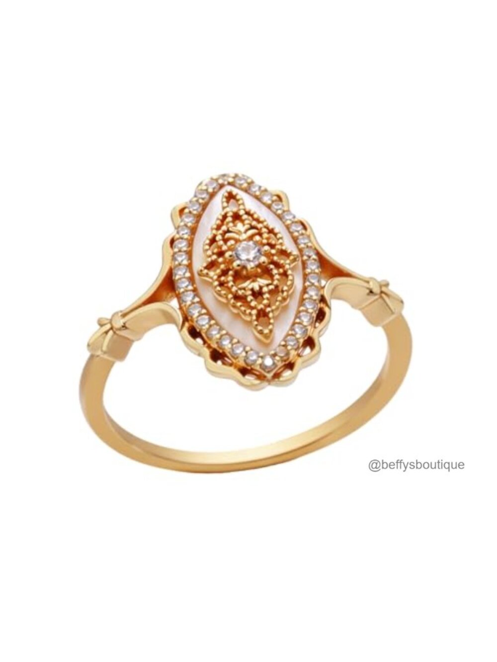 Wave Lace Art Deco Ring Gold Plated Copper Size 7 Women's Statement Ring